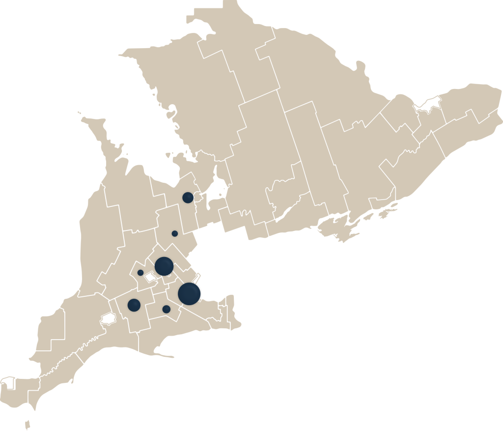 Map of Precise Commercial Solutions service areas in Southern Ontario