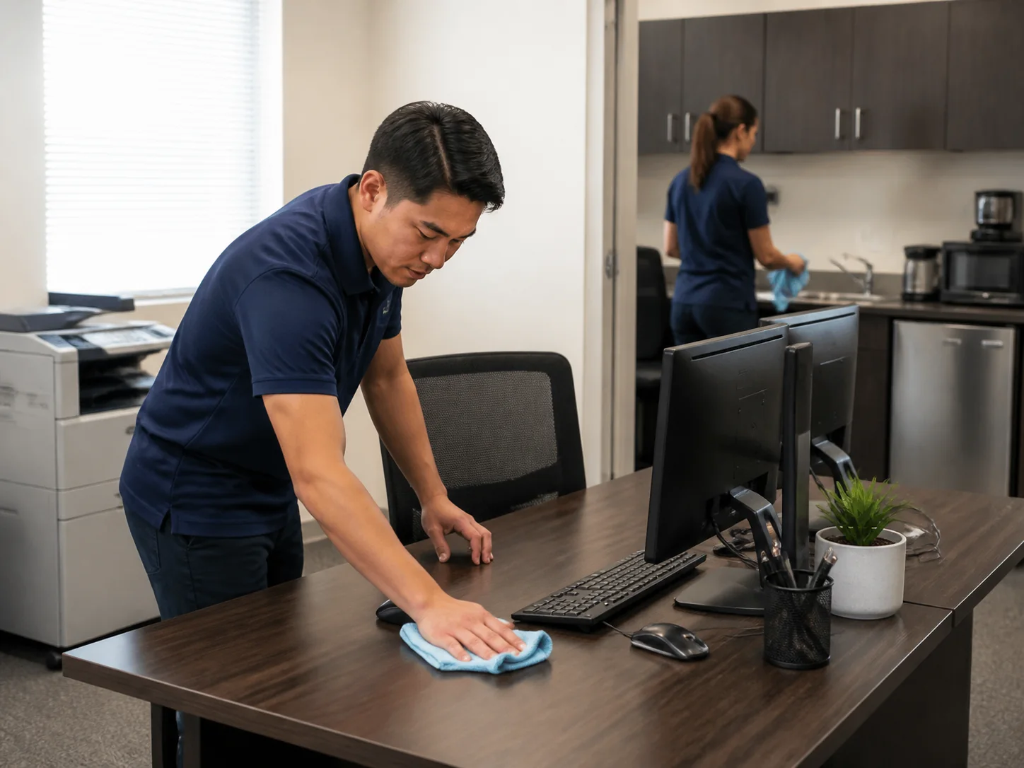 Professional office cleaning in a modern workplace