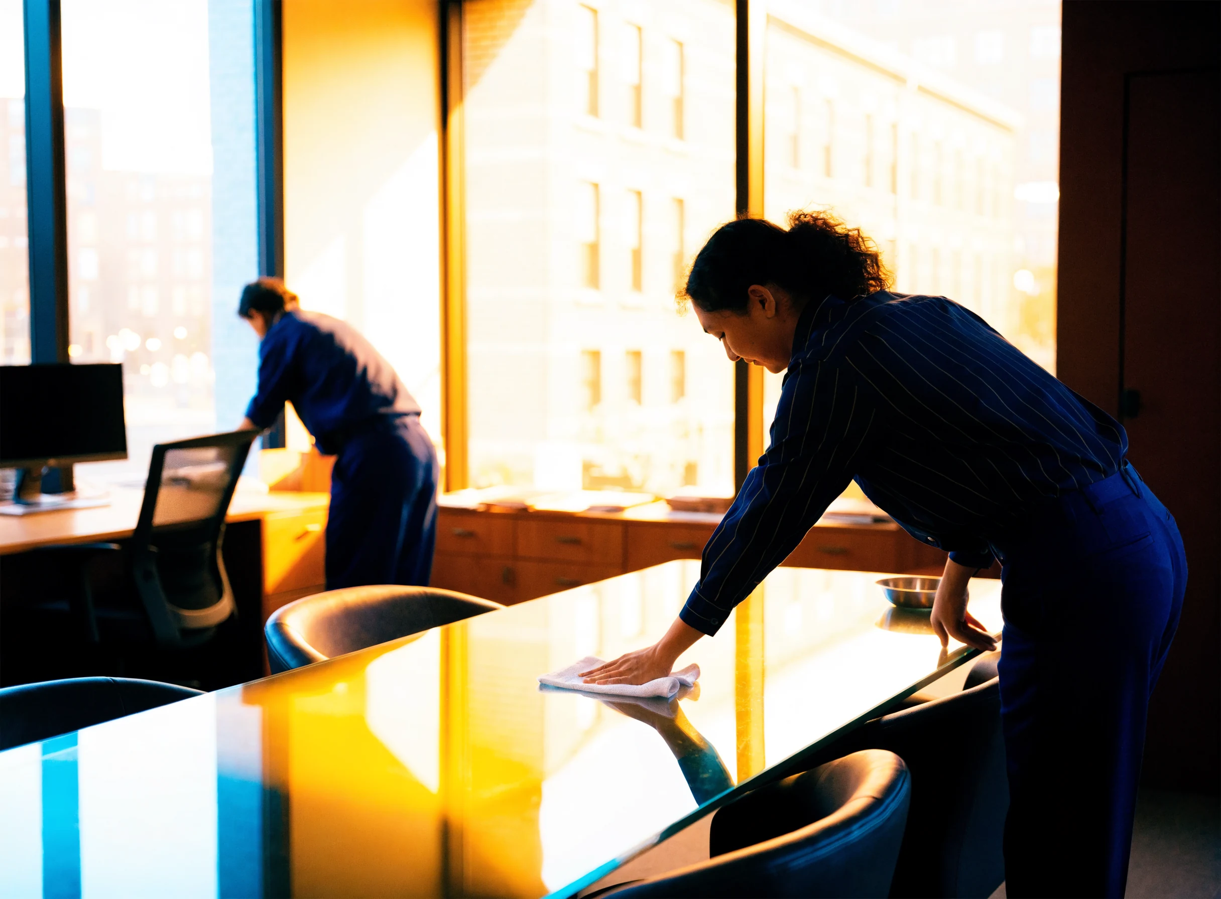 Professional office cleaning in a modern workplace